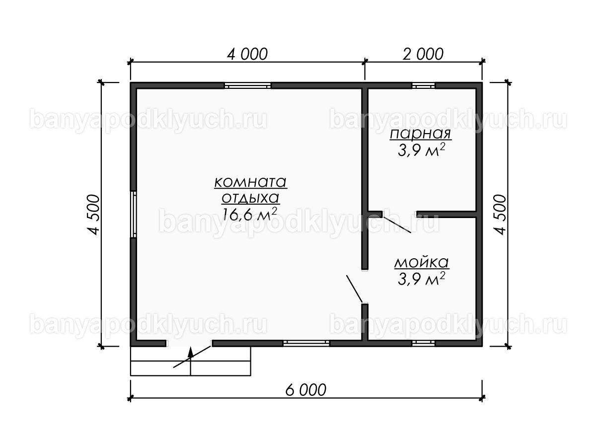 Баня из бруса 6x4,5 м Баня из бруса 6x4,5 м
